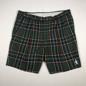 T Barry Knicker Co Shorts Mens 38 Green Tartan Plaid Check Golf Made in USA Logo